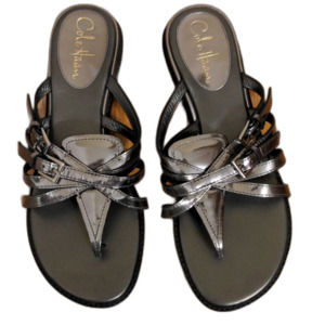Like new Cole Haan silver patent leather sandals with buckles shoes